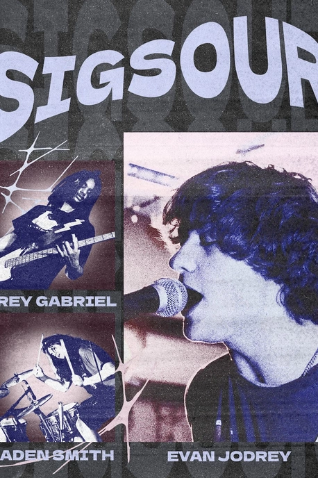A concert poster for the band Negative Rush with images in the background and cut out images in the foreground. It has a muted and distressed style